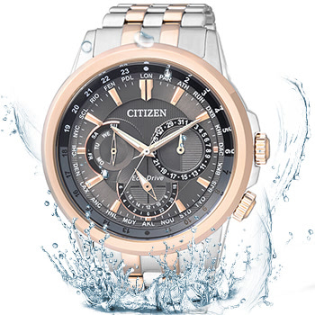 西铁城(citizen)光动能不锈钢间玫瑰金色表带男士手表 bu2026-65h